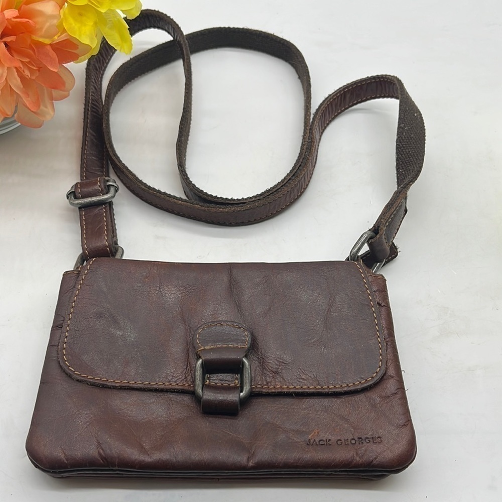 Jack Georges Small Brown Leather Crossbody Bag. BRN1577A